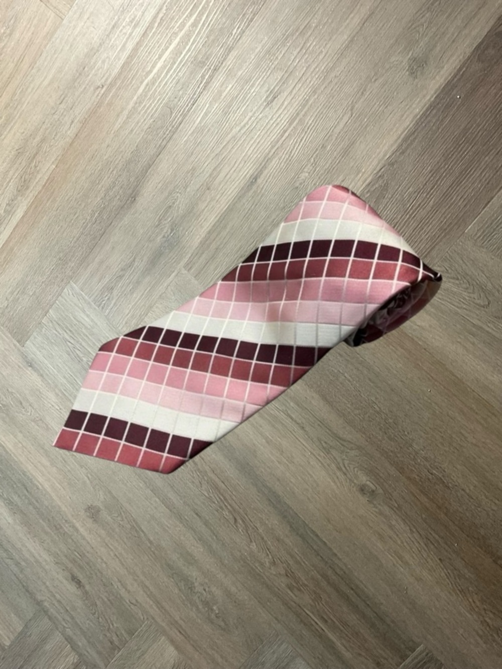 Vintage Giorgio Armani Silk Windowpane Check Tie 60"L Burgundy Pink Italy Classy